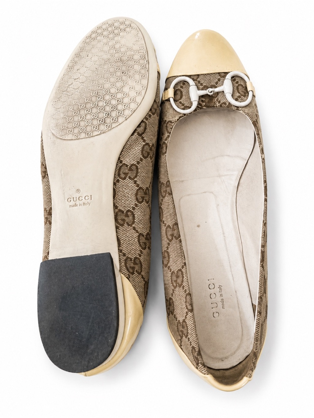 Gucci Monogram Ballet Flats Beige Brown GG Logo Horsebit Shoes Women’s 10 - Picture 7 of 11